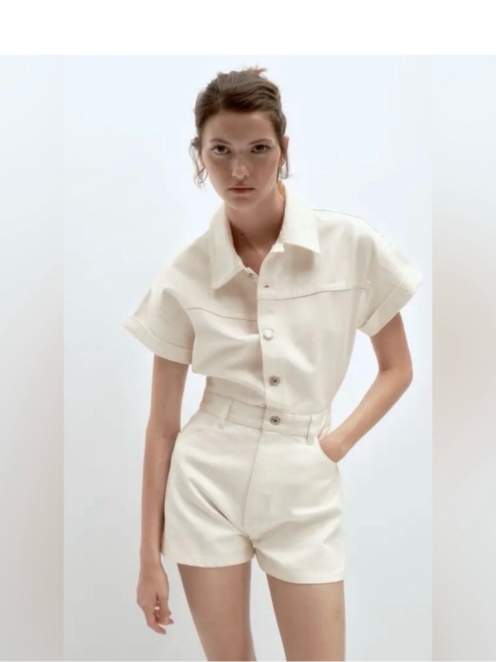 Zara Cream Short Sleeve Jumpsuit Romper